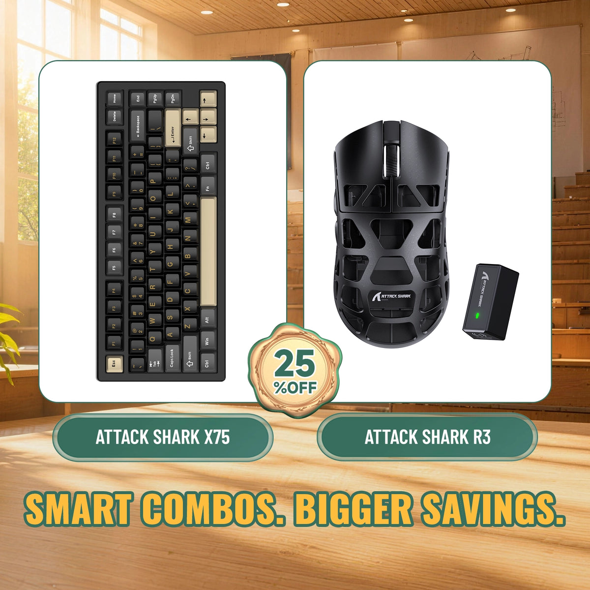 ATTACK SHARK X75 풀 알루미늄 키보드 + R3 마그네슘 합금 게이밍 마우스 번들