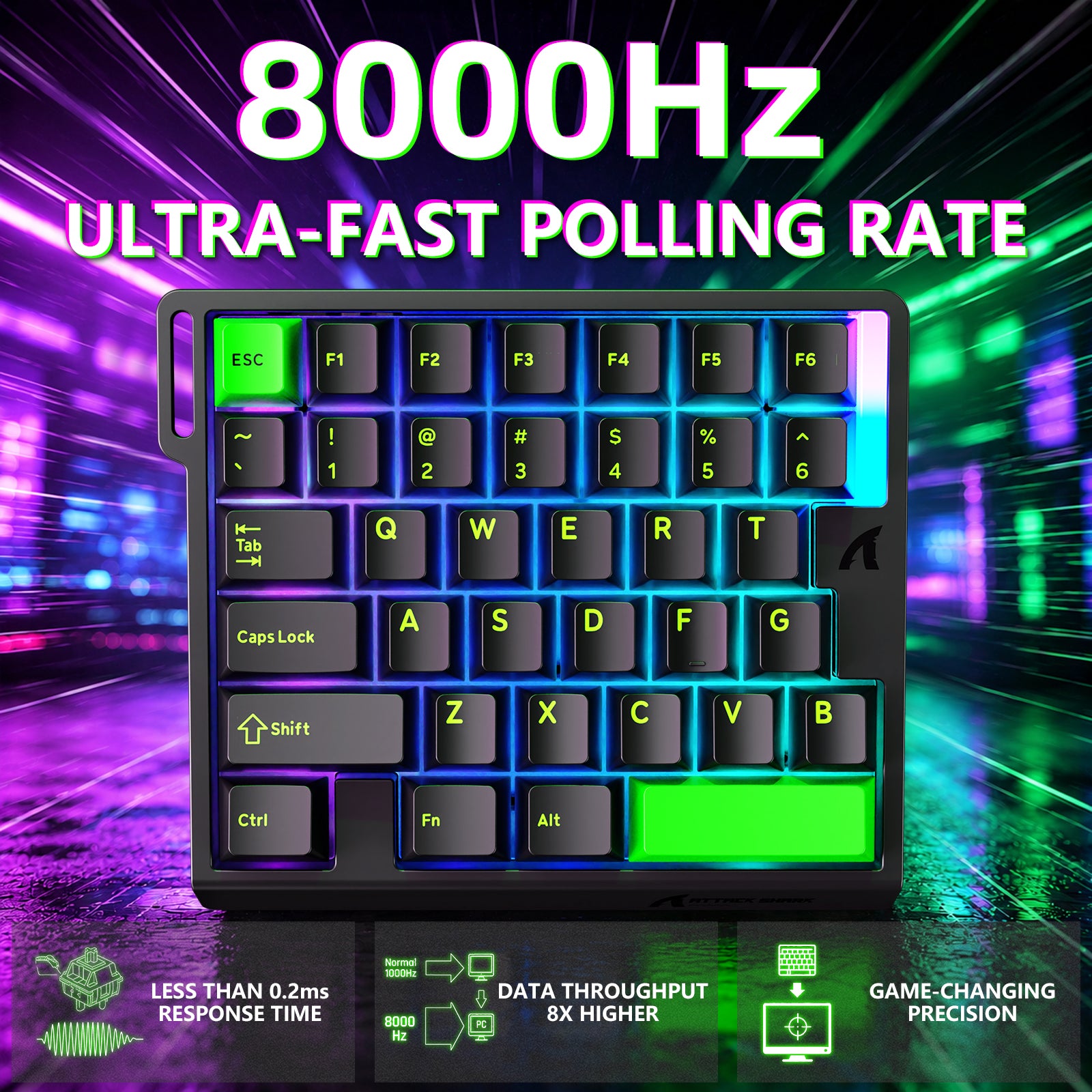 ATTACK SHARK M36 HE 한손용 마그네틱 스위치 키보드 & C01 ULTRA LED 조종사 케이블