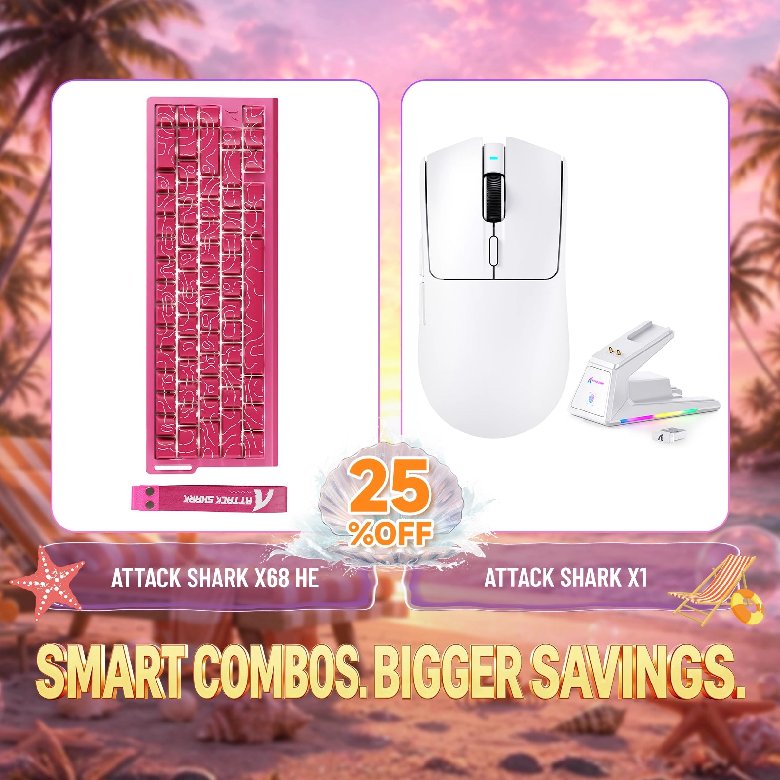 ATTACK SHARK X68HE 래피드 트리거 키보드 + X1 무선 게이밍 마우스 번들