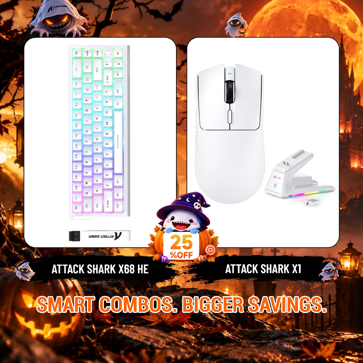 ATTACK SHARK X68HE 래피드 트리거 키보드 + X1 무선 게이밍 마우스 번들