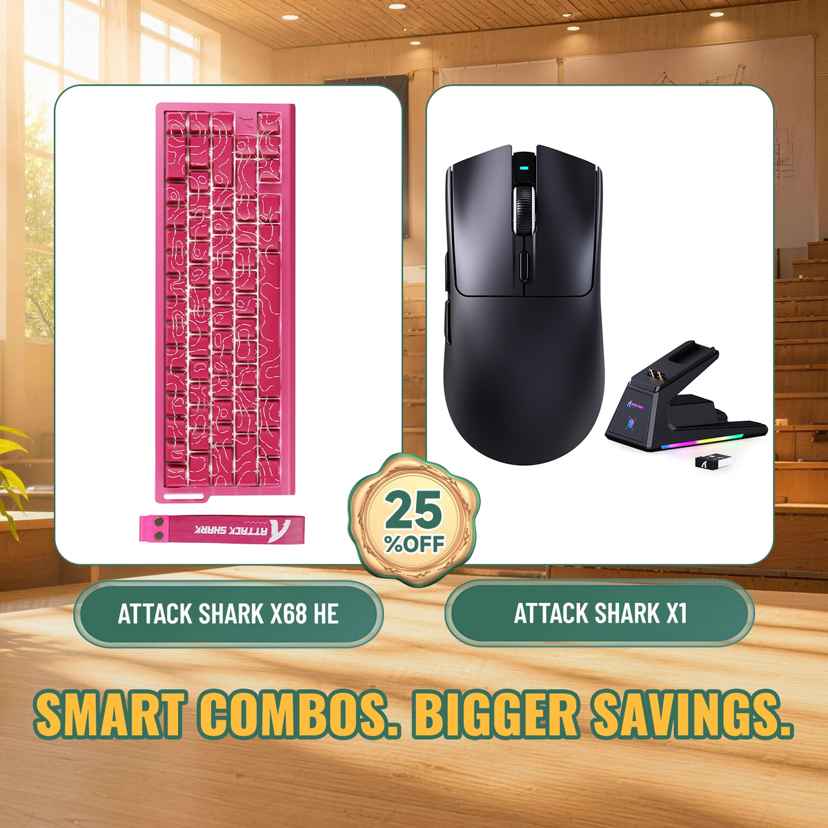 ATTACK SHARK X68HE 래피드 트리거 키보드 + X1 무선 게이밍 마우스 번들