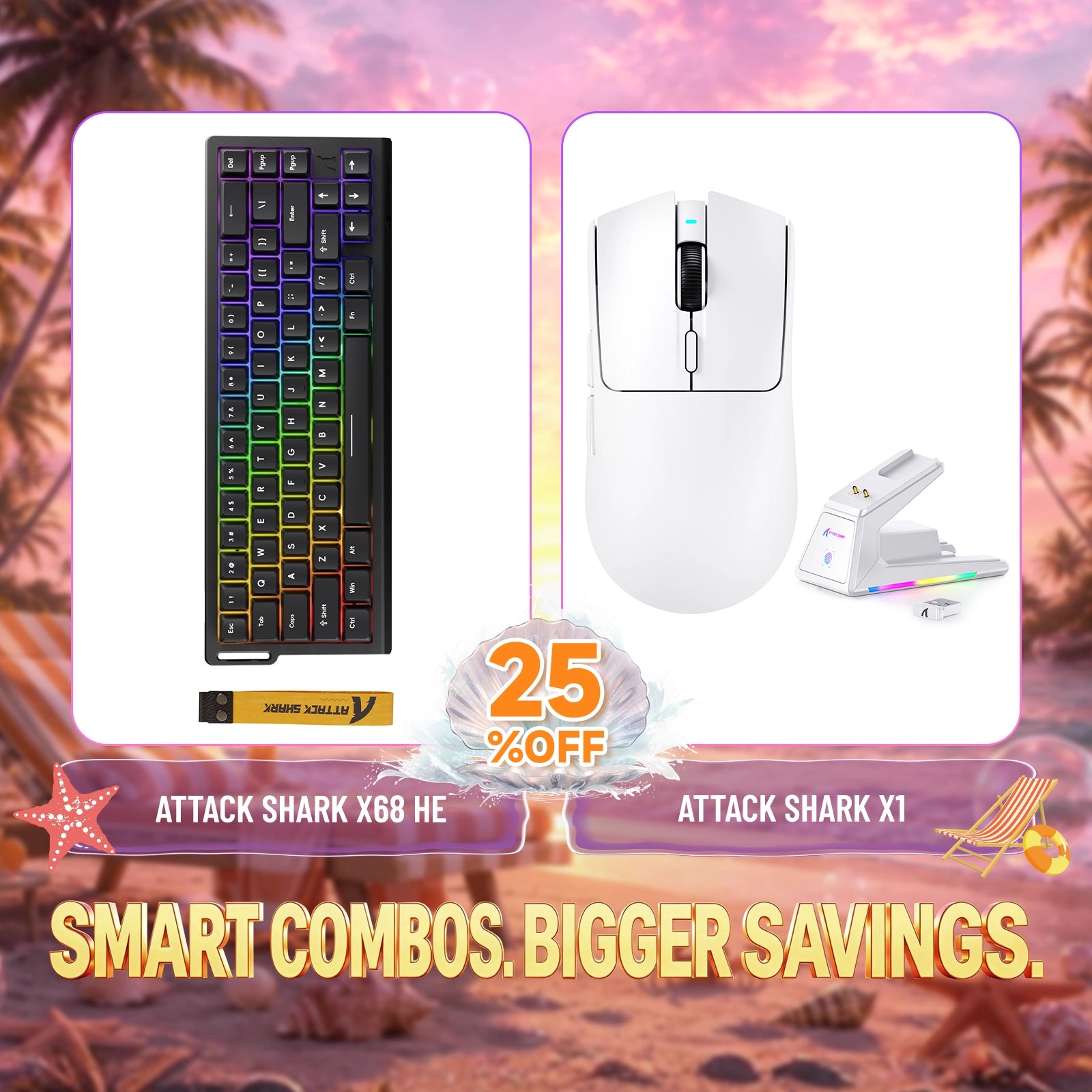 ATTACK SHARK X68HE 래피드 트리거 키보드 + X1 무선 게이밍 마우스 번들