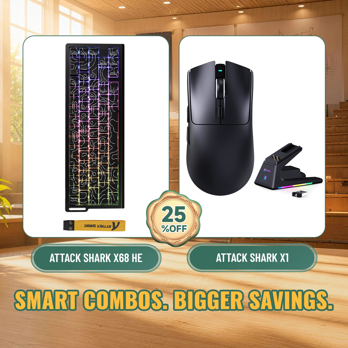 ATTACK SHARK X68HE 래피드 트리거 키보드 + X1 무선 게이밍 마우스 번들