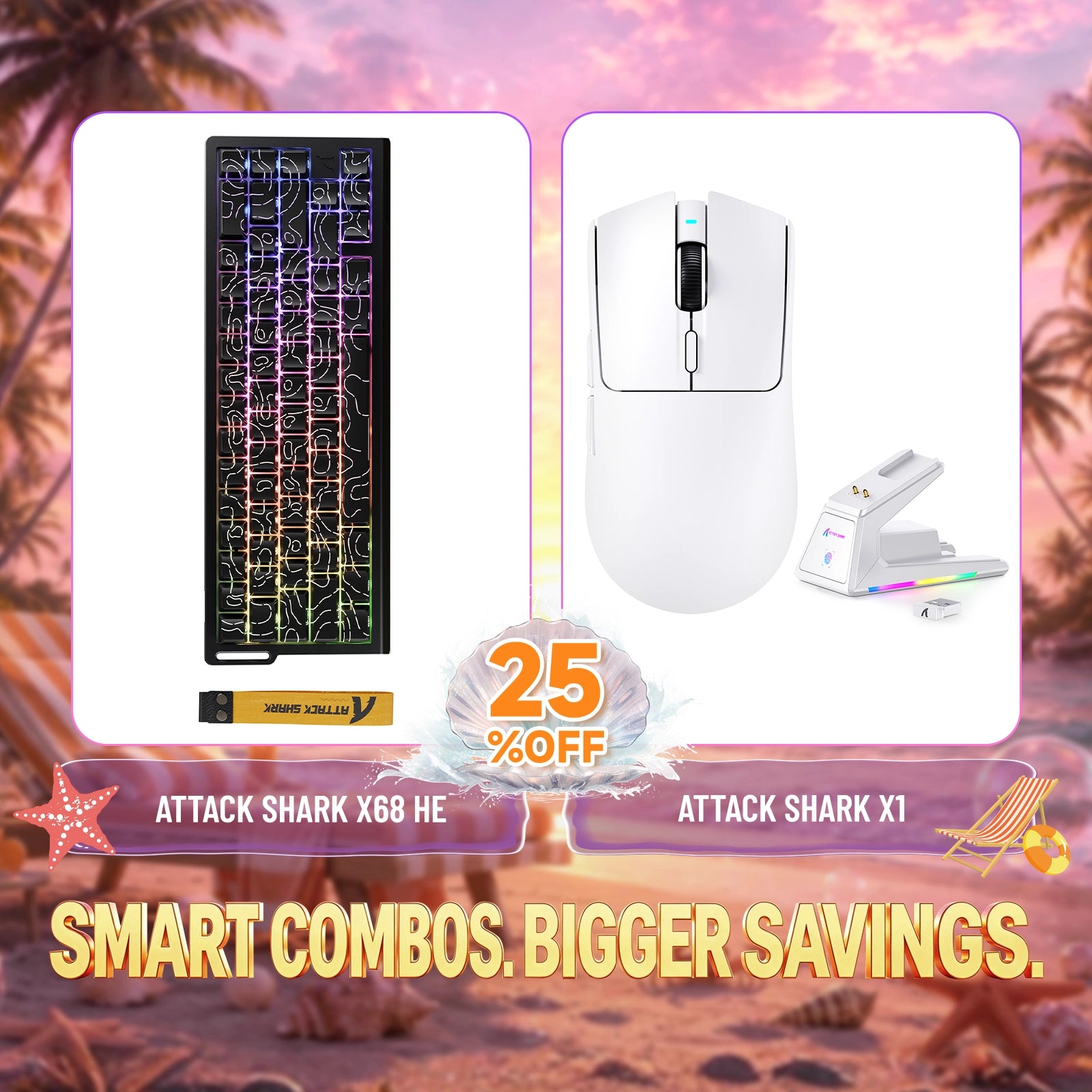 ATTACK SHARK X68HE 래피드 트리거 키보드 + X1 무선 게이밍 마우스 번들