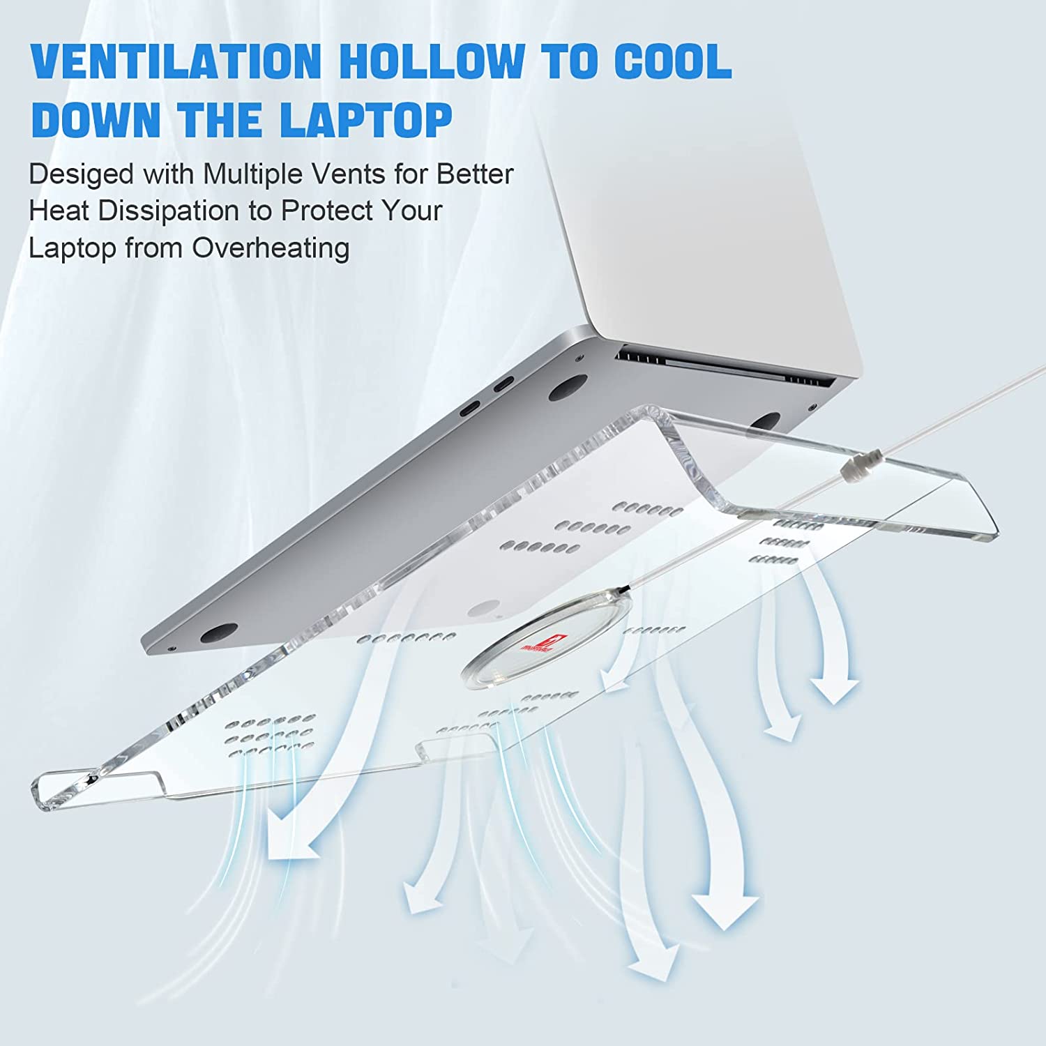 ATTACK SHARK X MAMBASNAKE clear acrylic laptop riser for desk with cooling vents.