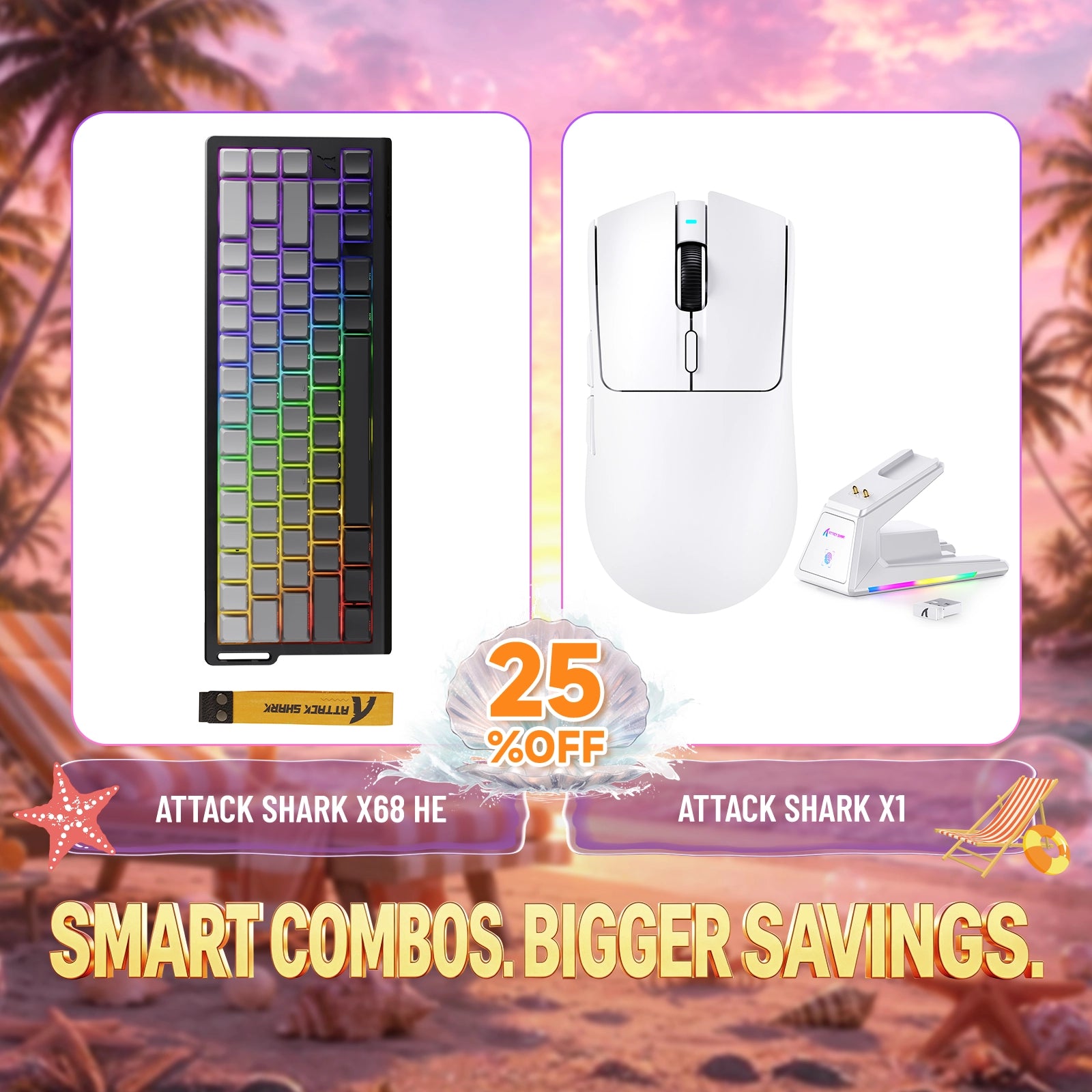 ATTACK SHARK X68HE 래피드 트리거 키보드 + X1 무선 게이밍 마우스 번들