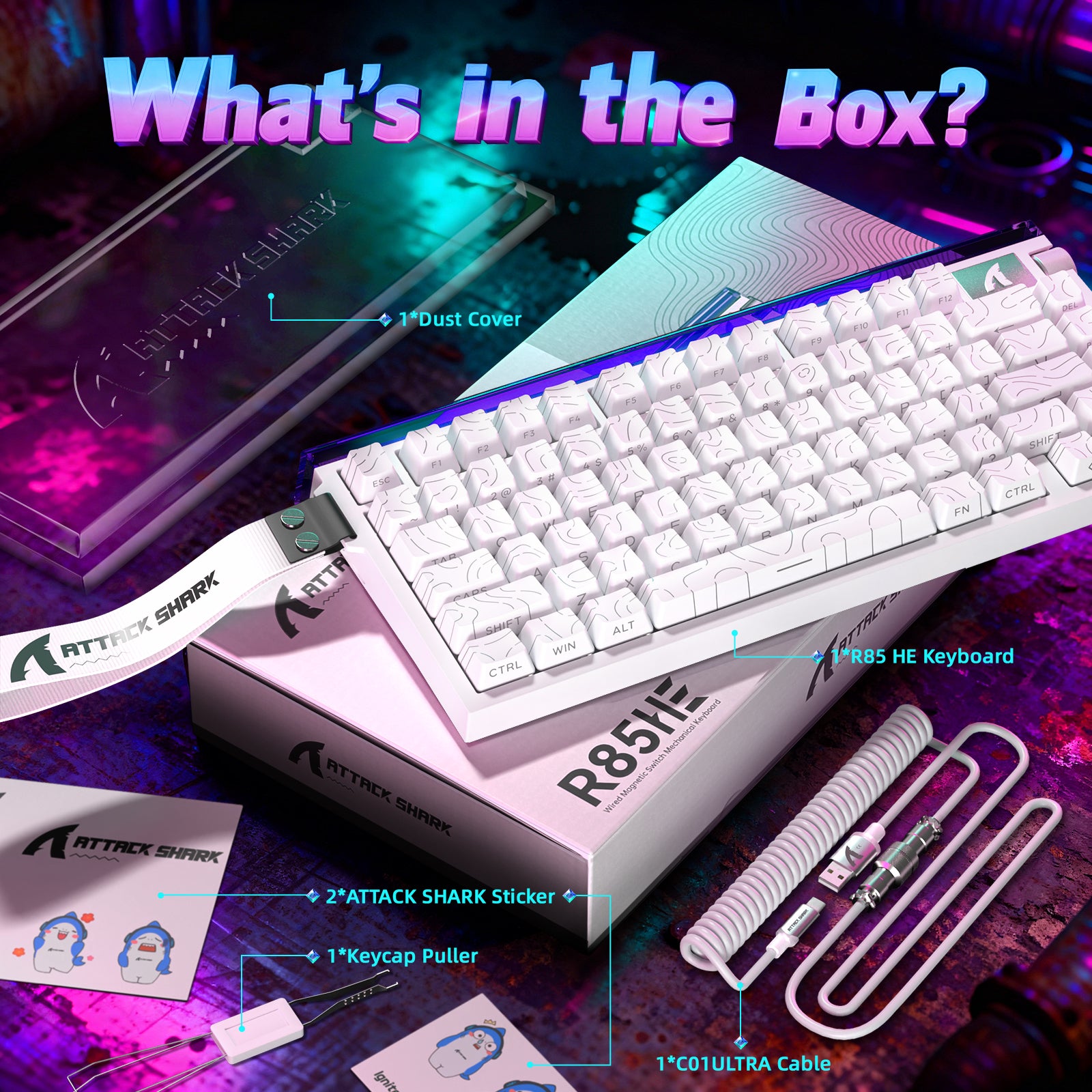 ATTACK SHARK R85 HE 래피드 트리거 키보드 C01ULTRA LED 케이블 포함