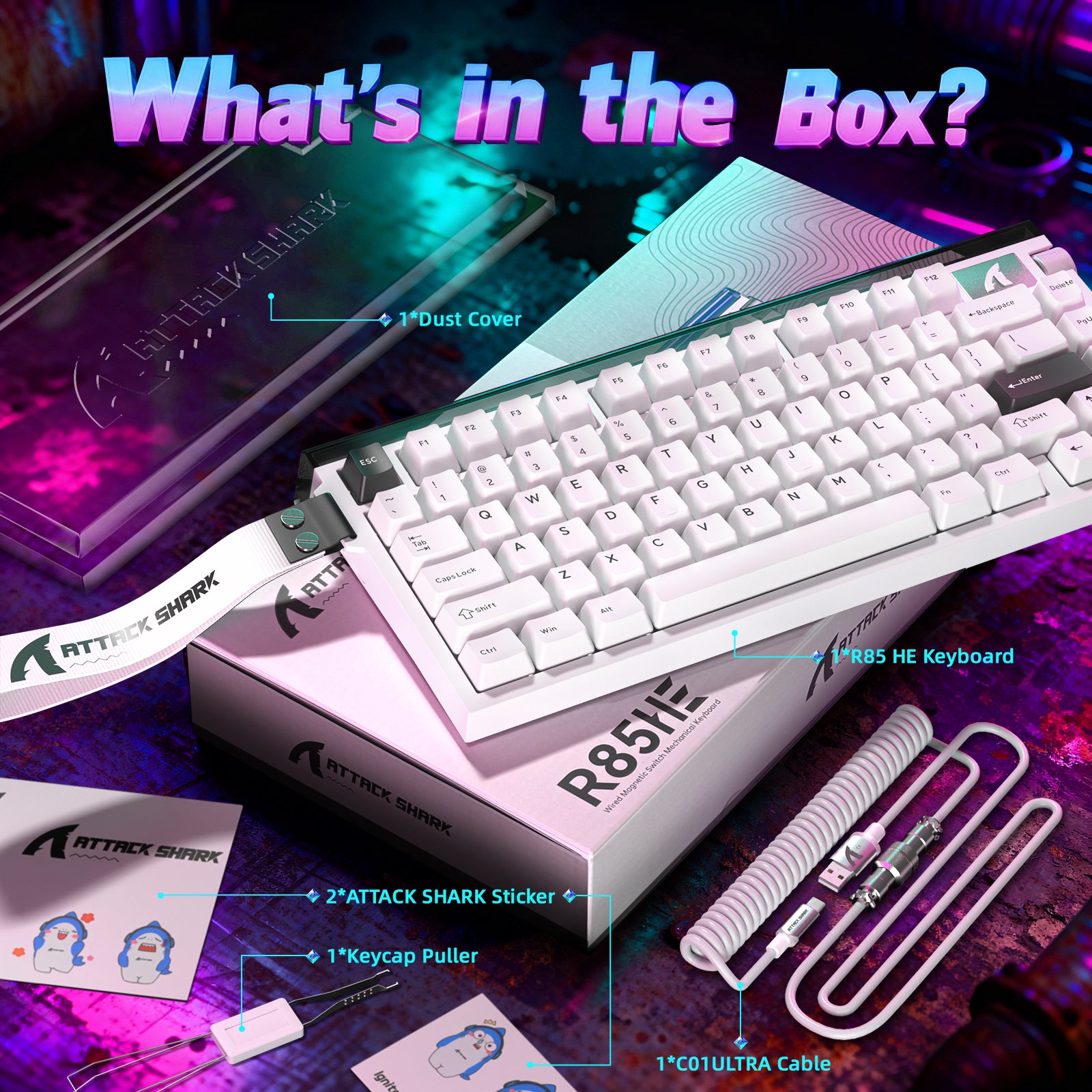 ATTACK SHARK R85 HE 래피드 트리거 키보드 C01ULTRA LED 케이블 포함