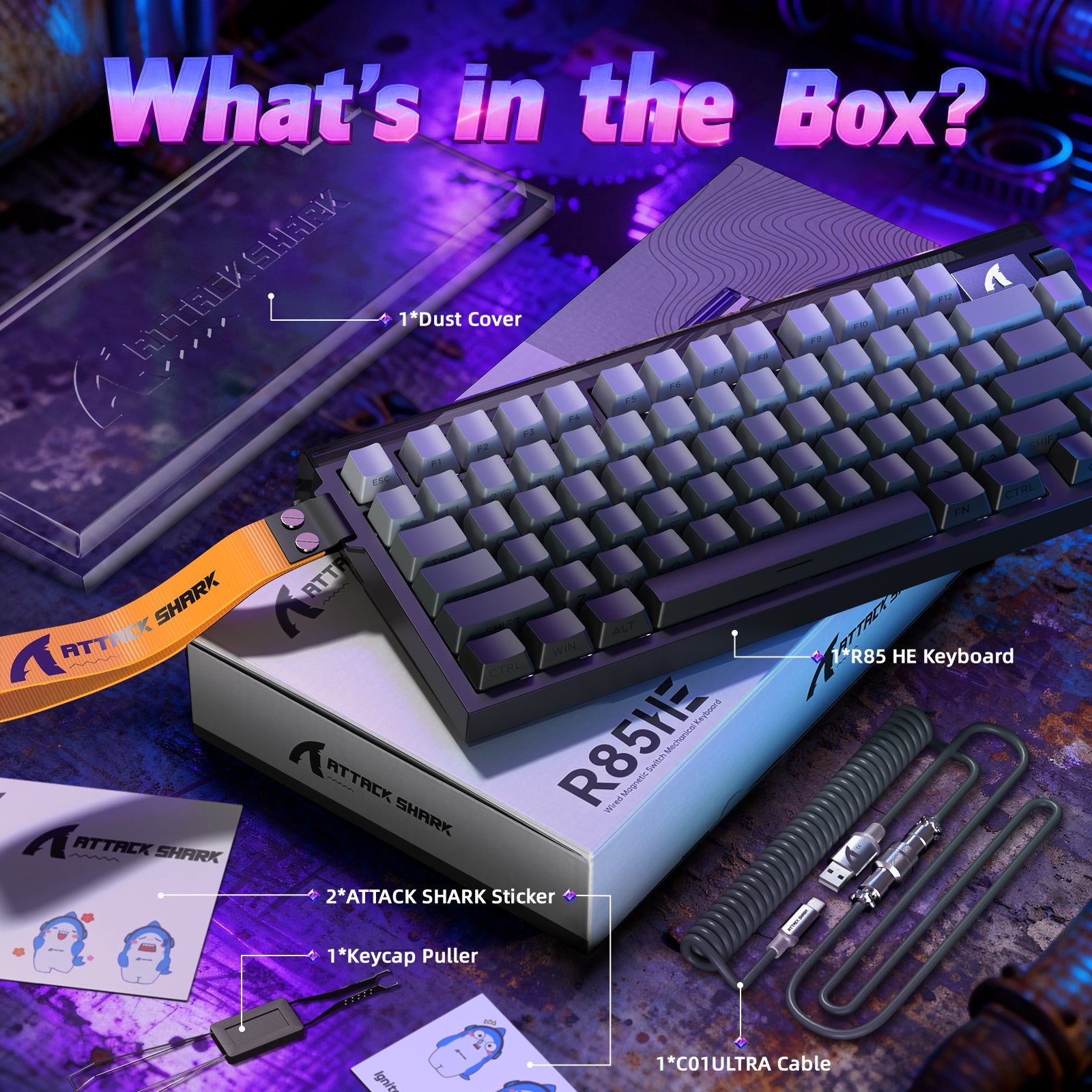 ATTACK SHARK R85 HE 래피드 트리거 키보드 C01ULTRA LED 케이블 포함