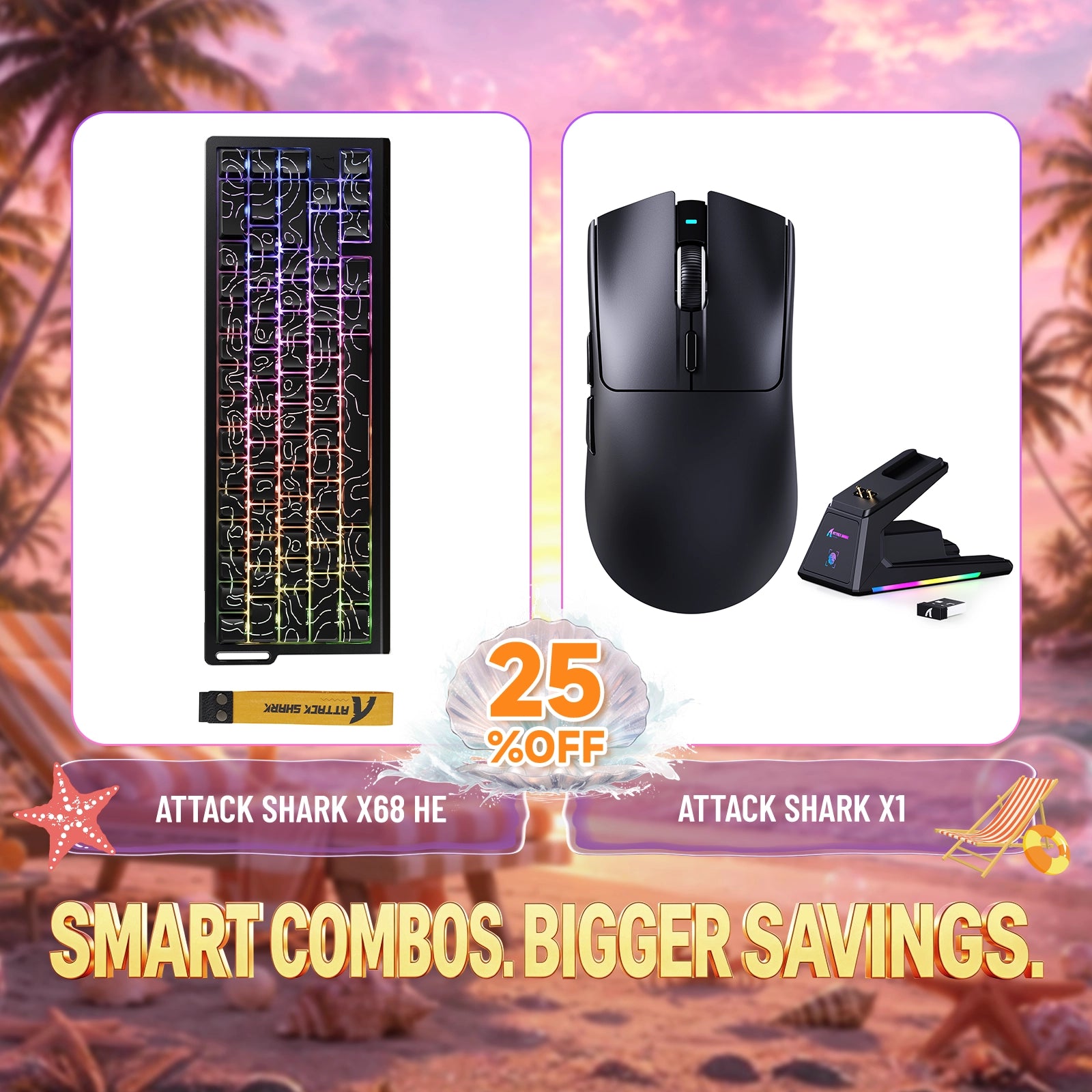ATTACK SHARK X68HE 래피드 트리거 키보드 + X1 무선 게이밍 마우스 번들