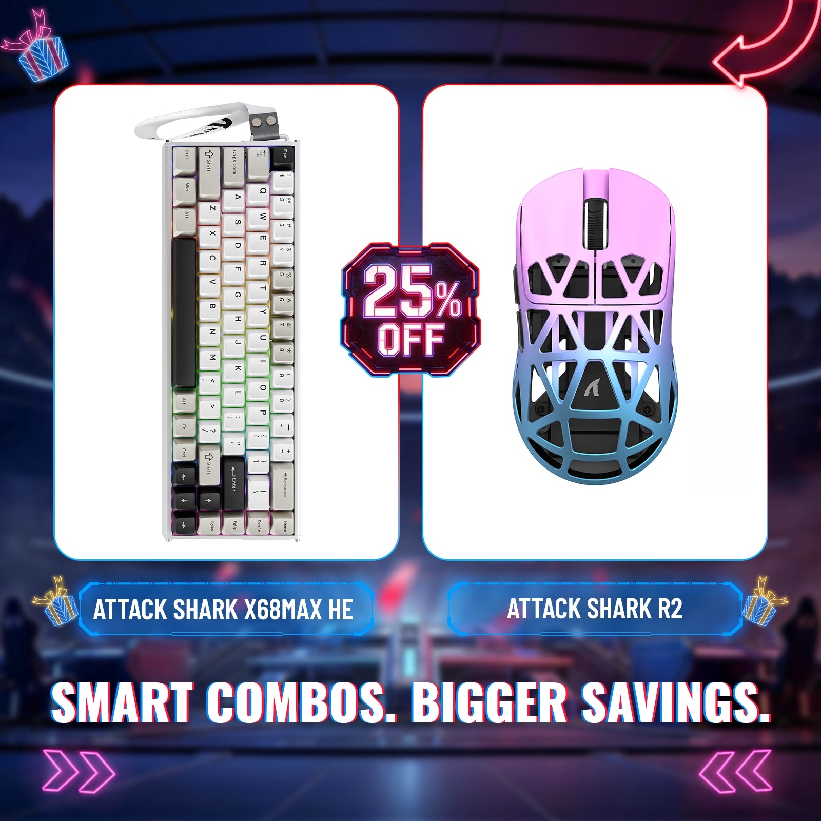 ATTACK SHARK X68MAX HE 래피드 트리거 알루미늄 키보드 + R2 마그네슘 합금 무선 게이밍 마우스 번들