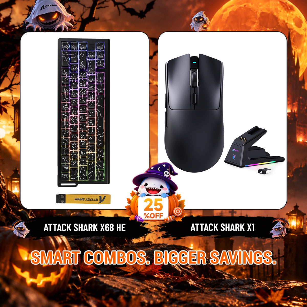 ATTACK SHARK X68HE 래피드 트리거 키보드 + X1 무선 게이밍 마우스 번들
