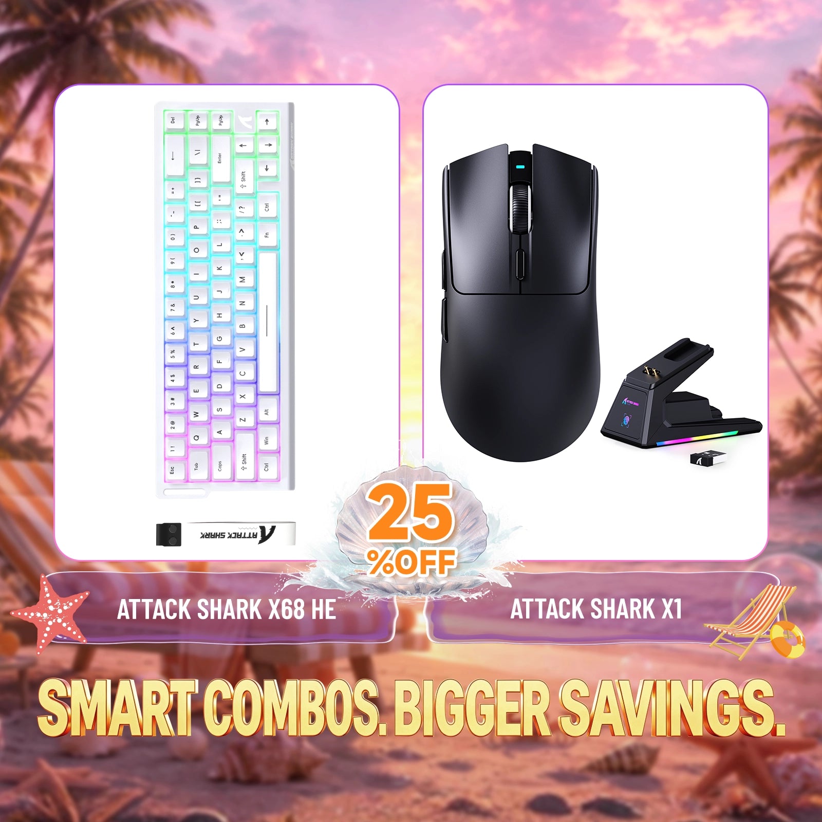 ATTACK SHARK X68 HE keyboard and X1 wireless gaming mouse bundle, 25% off