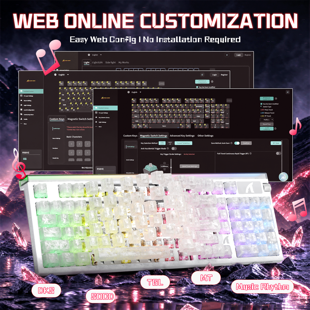 ATTACK SHARK R98 HE 카본 파이버 유선 빠른 트리거 마그네틱 스위치 키보드 C01 Ultra RGB 코일 케이블 포함