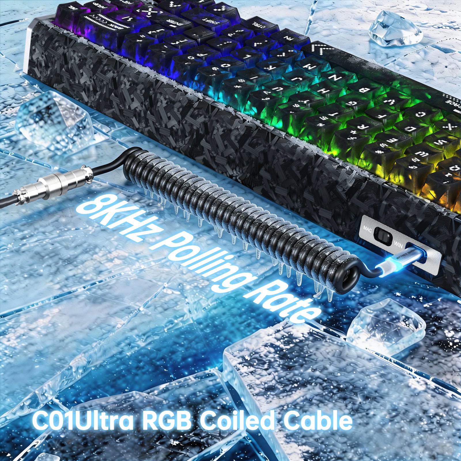 ATTACK SHARK R68 HE 카본 파이버 유선 래피드 트리거 마그네틱 스위치 키보드 C01 Ultra RGB 코일 케이블 포함
