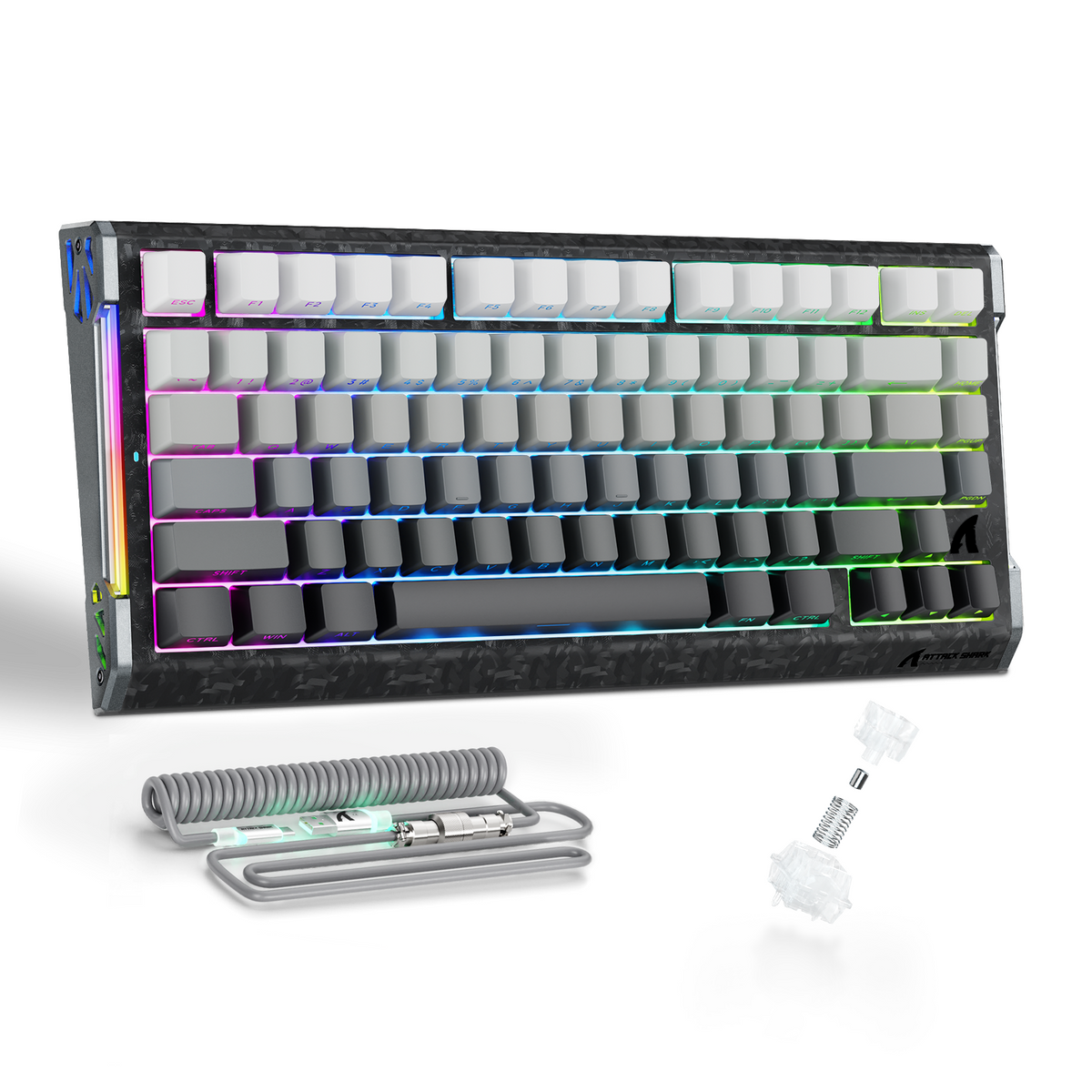 ATTACK SHARK R86 HE 카본 파이버 유선 래피드 트리거 마그네틱 스위치 게이밍 키보드(C01 ULTRA RGB 코일 케이블 포함)