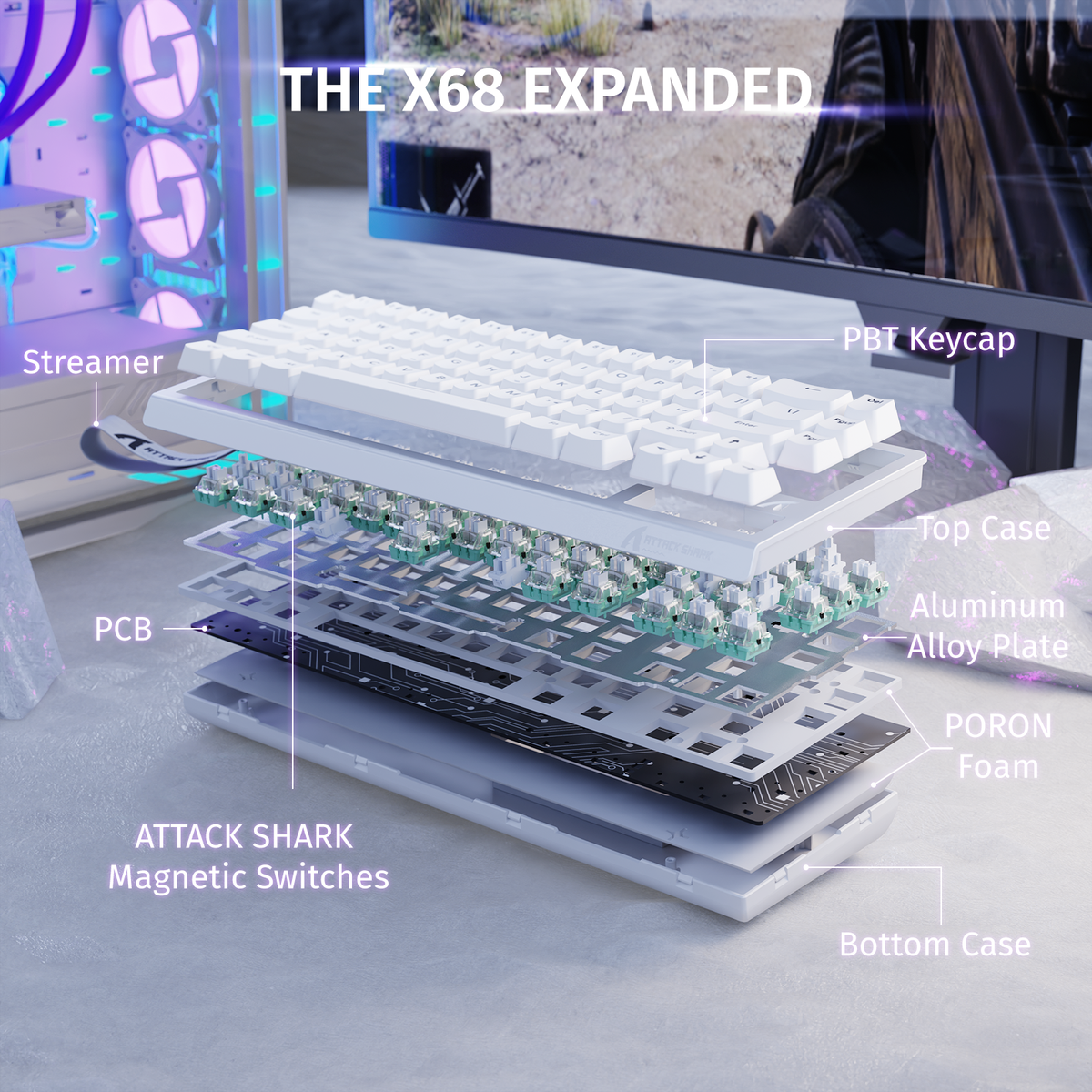 ATTACK SHARK X68 HE 빠른 트리거 키보드 마그네틱 스위치