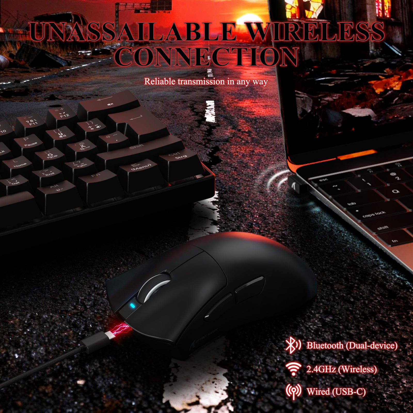 ATTACK SHARK V3PRO 초경량 트라이모드 게이밍 마우스 충전 도크 포함