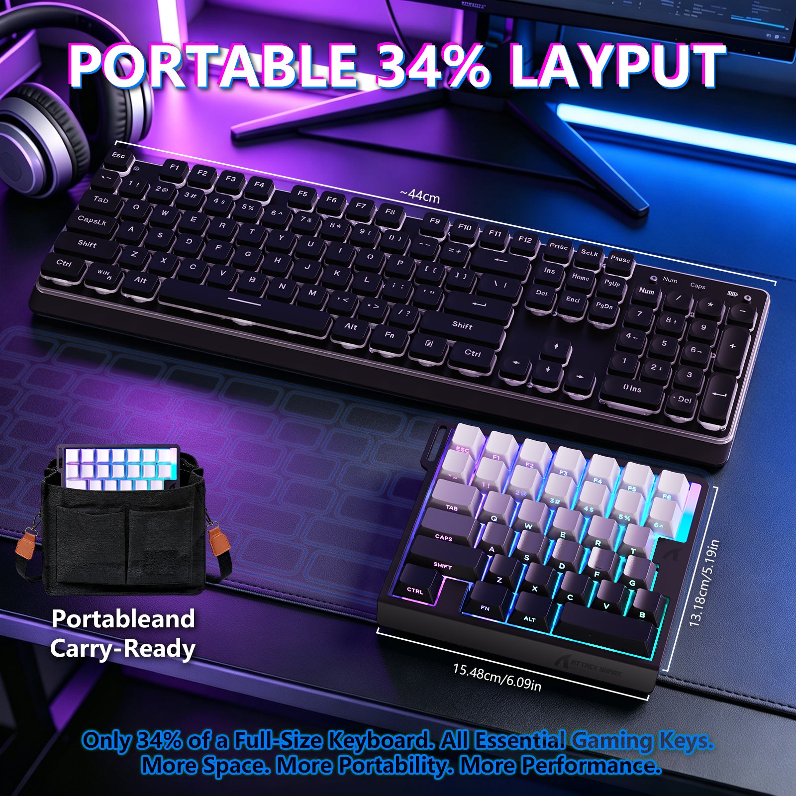ATTACK SHARK M36 HE 한손용 마그네틱 스위치 키보드 & C01 ULTRA LED 조종사 케이블