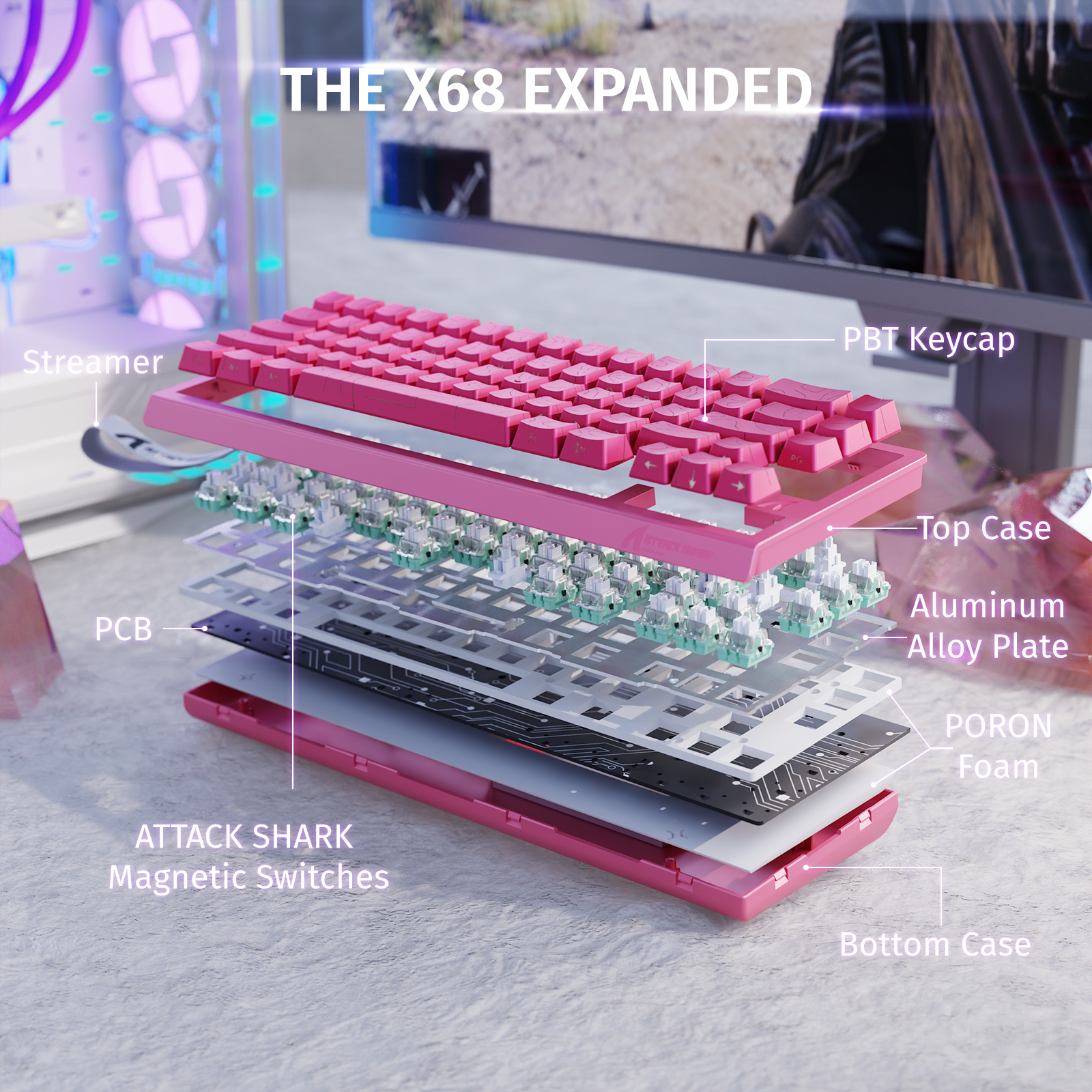 ATTACK SHARK X68 HE 빠른 트리거 키보드 마그네틱 스위치