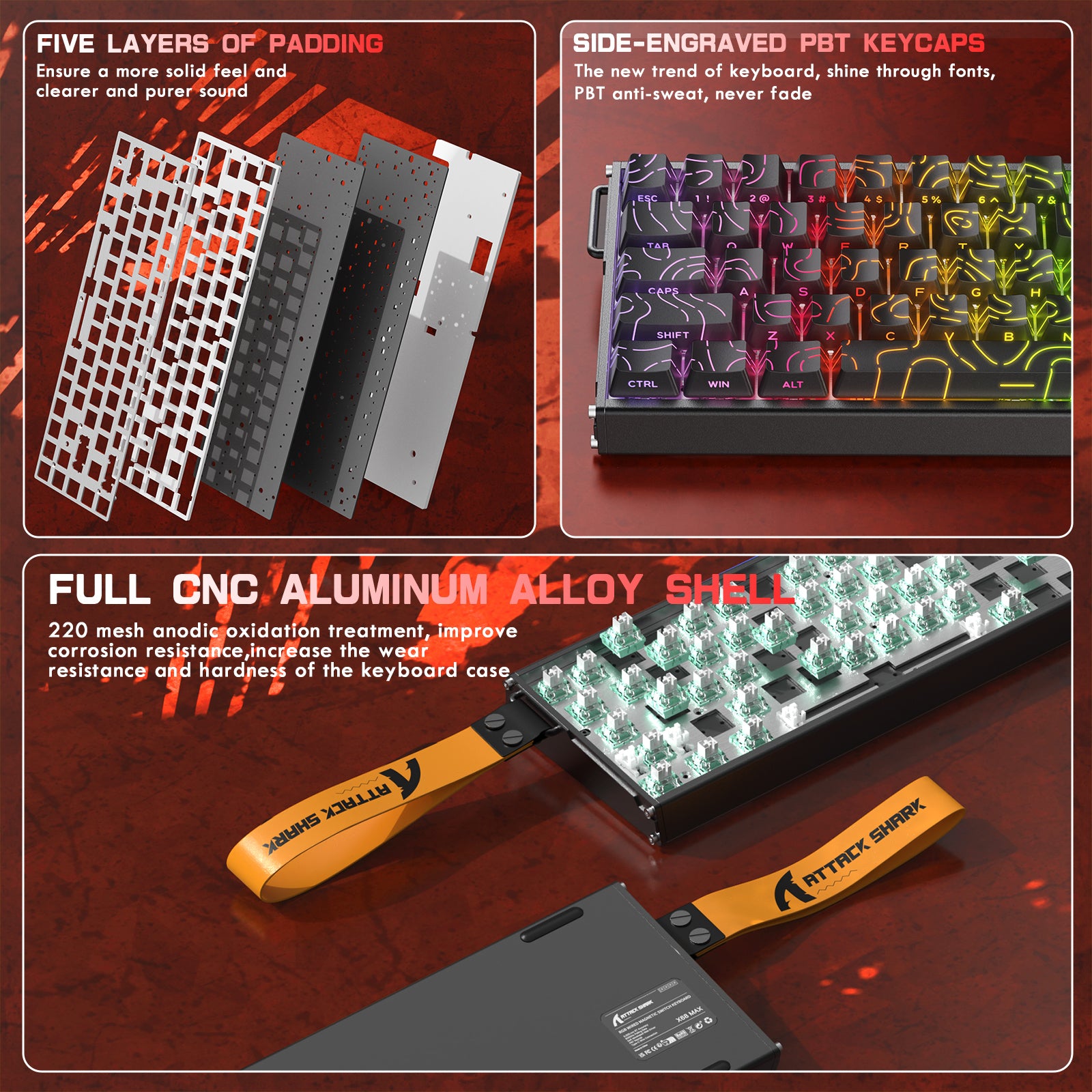 ATTACK SHARK X68MAX HE 래피드 트리거 CNC 알루미늄 키보드 마그네틱 스위치 C01Ultra RGB 코일 케이블 포함