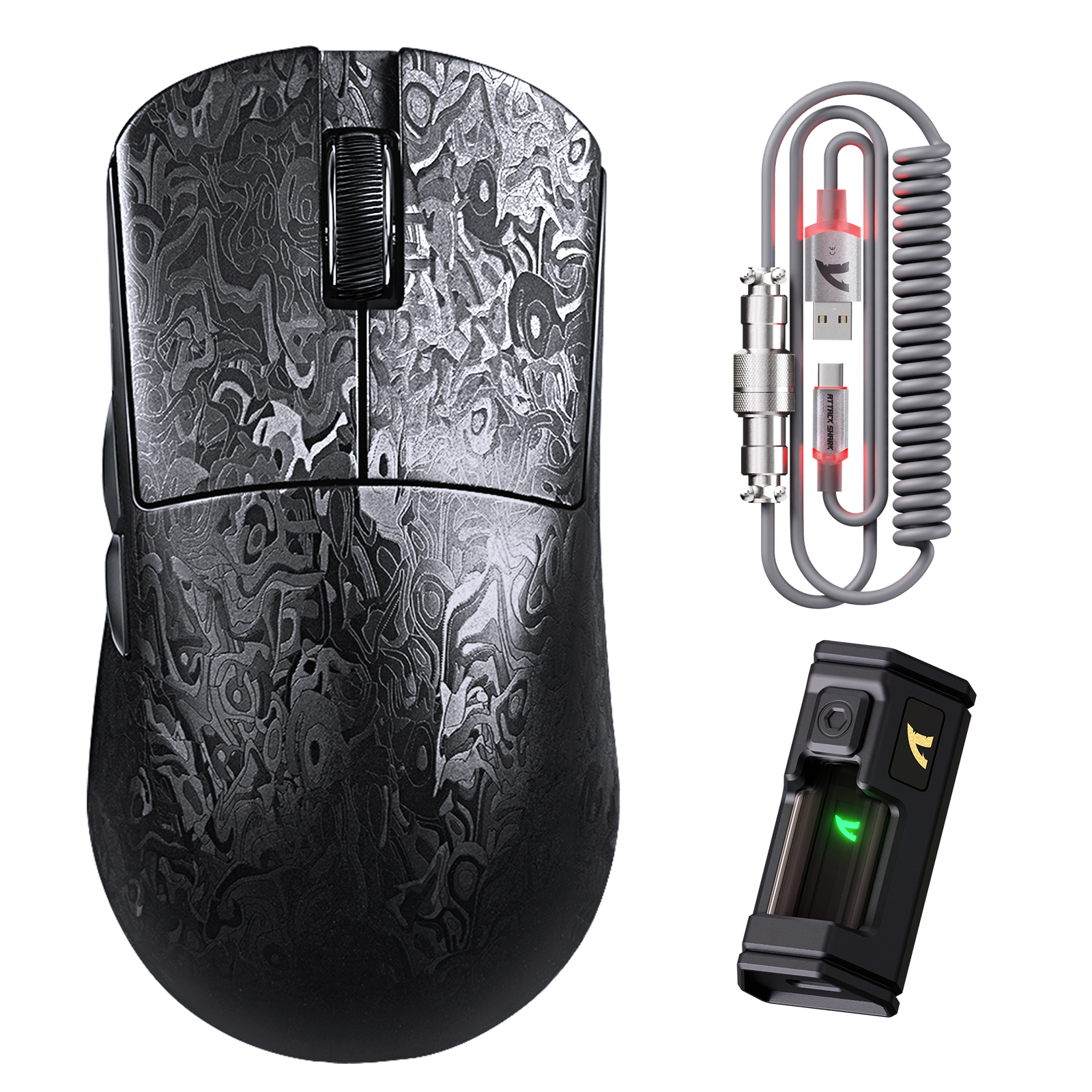 ATTACK SHARK R11 ULTRA 카본 파이버 무선 8K PAW3950MAX 게이밍 마우스 C06 Ultra LED 케이블 포함