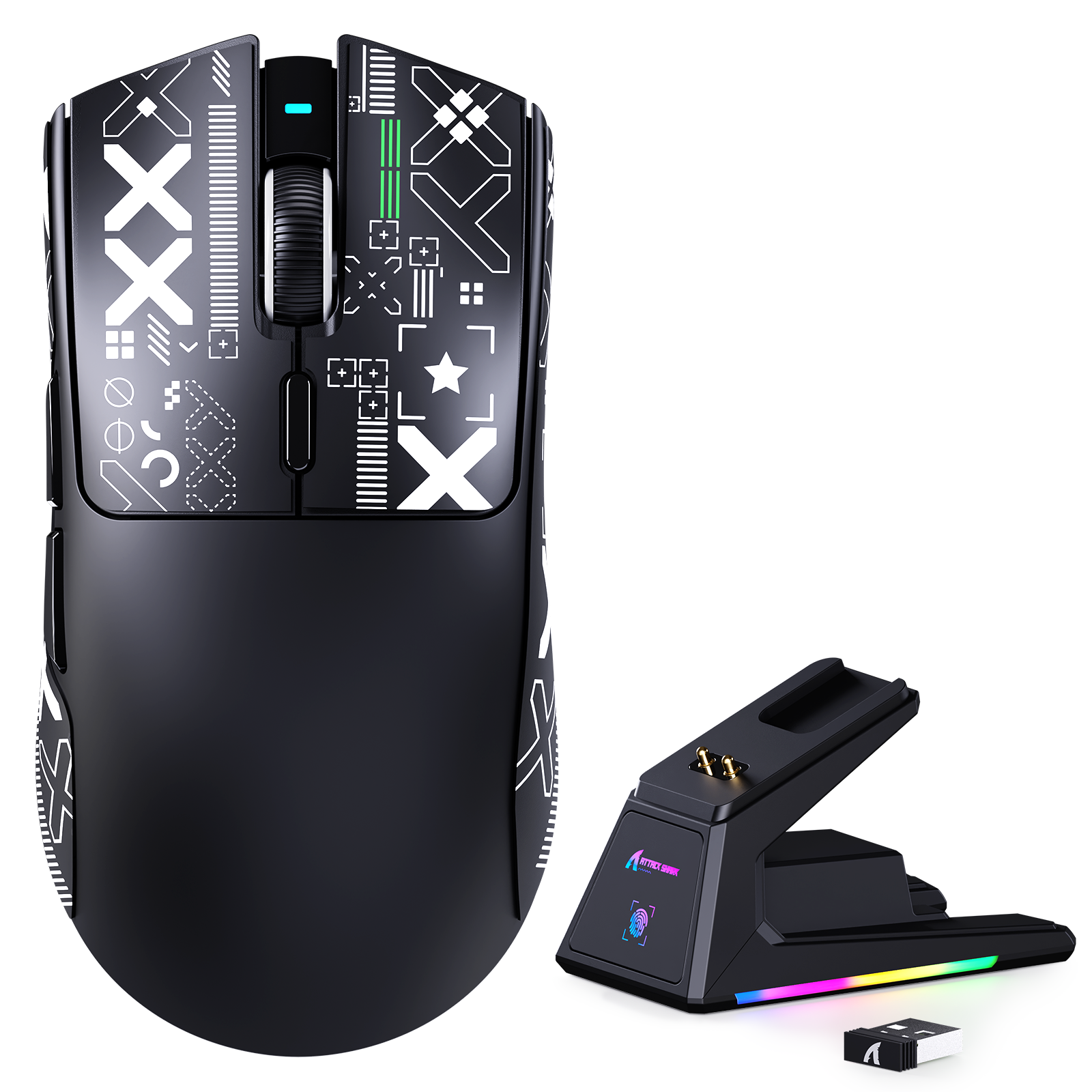 ATTACK SHARK X1 트라이모드 게이밍 마우스 터치패드 RGB 충전 도크 PAW3395PRO 센서 포함