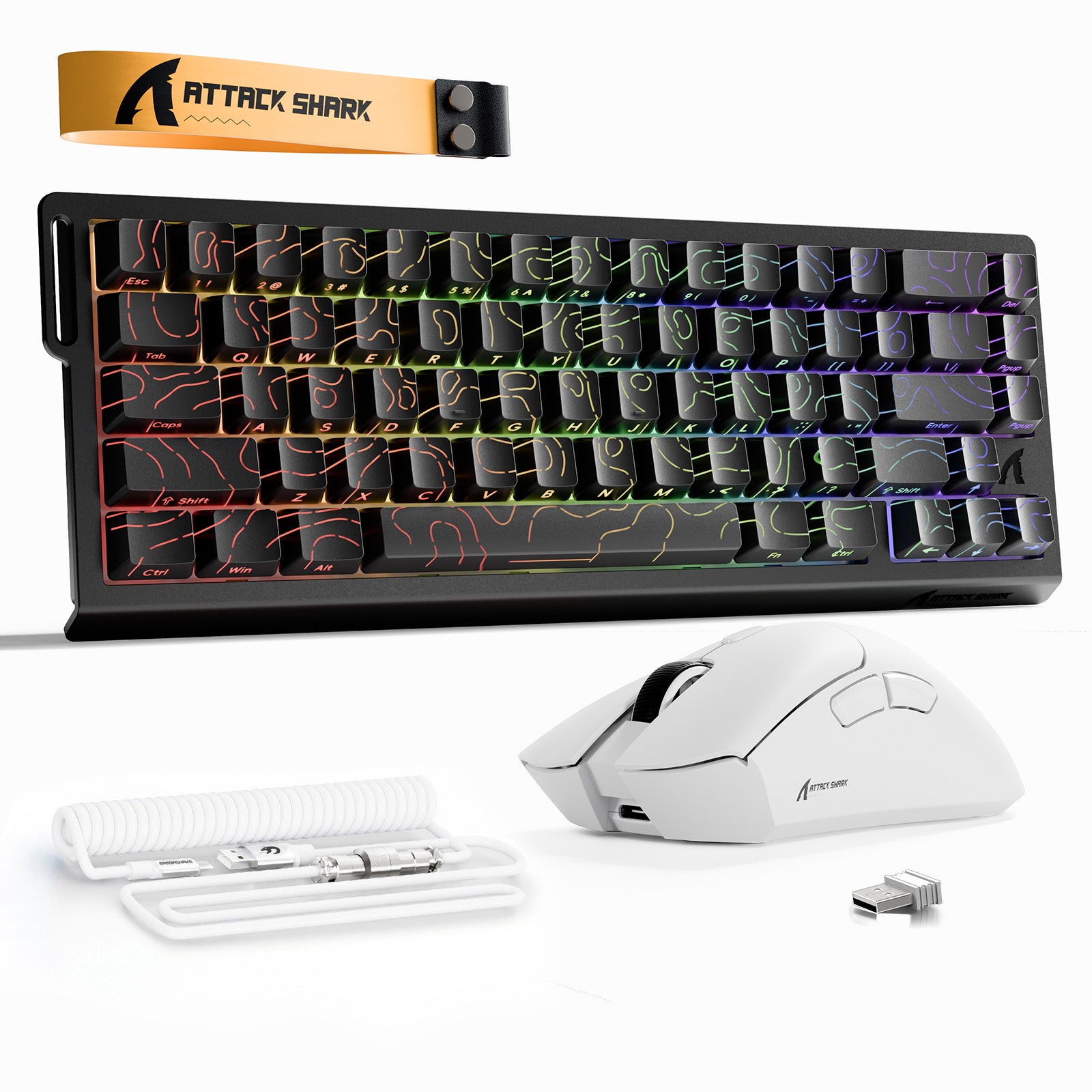 ATTACK SHARK X68HE 래피드 트리거 키보드 + R1 무선 게이밍 마우스 + C01 코일 케이블 번들