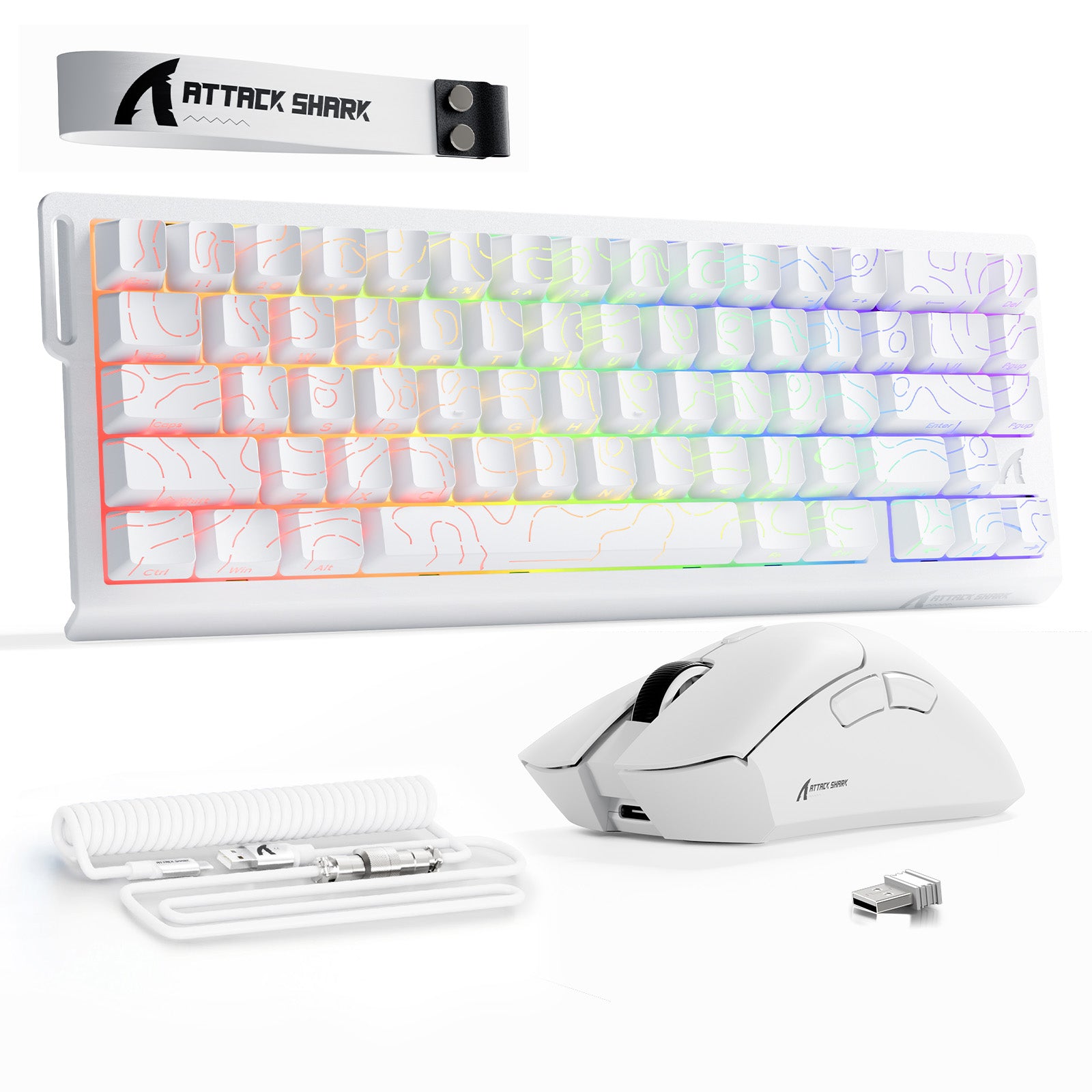 ATTACK SHARK X68HE 래피드 트리거 키보드 + R1 무선 게이밍 마우스 + C01 코일 케이블 번들