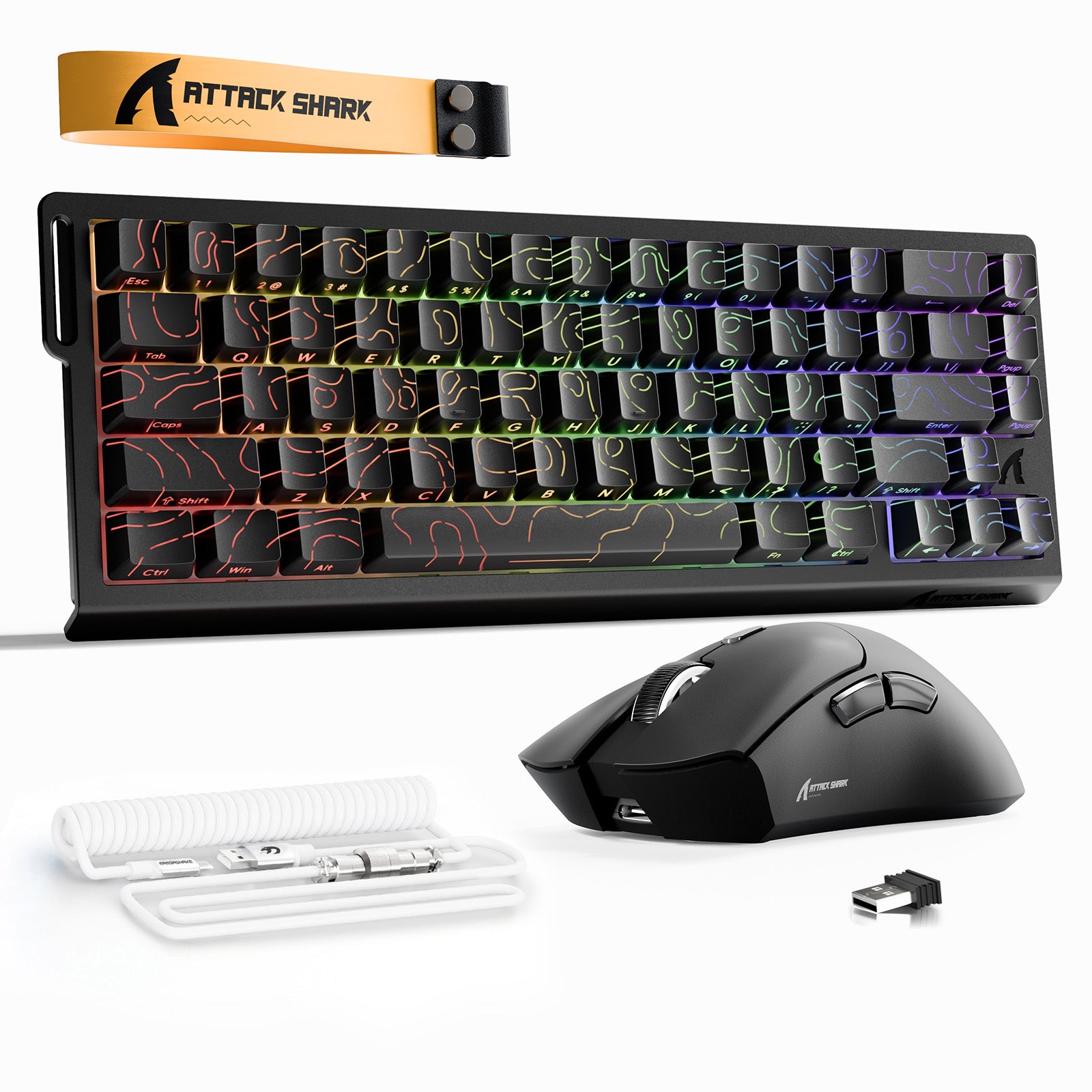 ATTACK SHARK X68HE 래피드 트리거 키보드 + R1 무선 게이밍 마우스 + C01 코일 케이블 번들