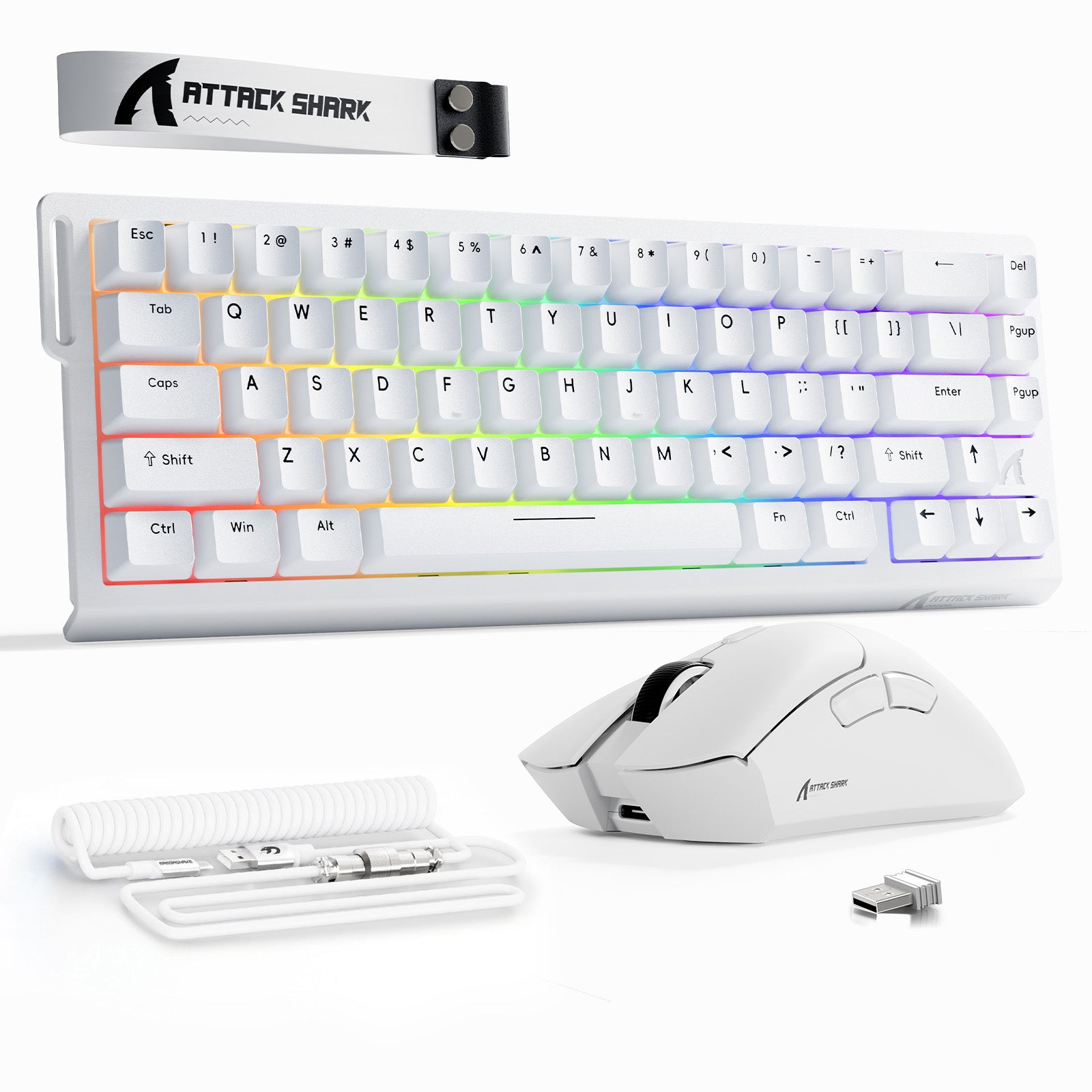 ATTACK SHARK X68HE 래피드 트리거 키보드 + R1 무선 게이밍 마우스 + C01 코일 케이블 번들