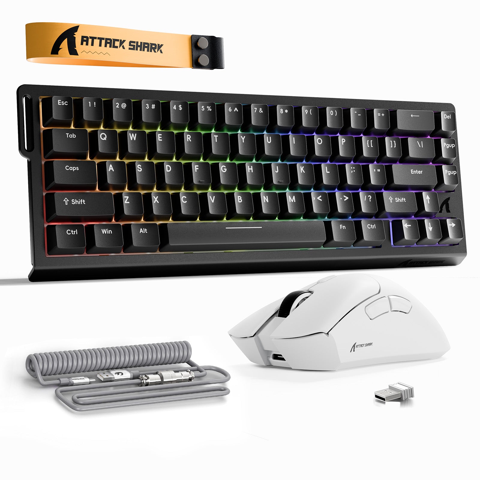 ATTACK SHARK X68HE 래피드 트리거 키보드 + R1 무선 게이밍 마우스 + C01 코일 케이블 번들