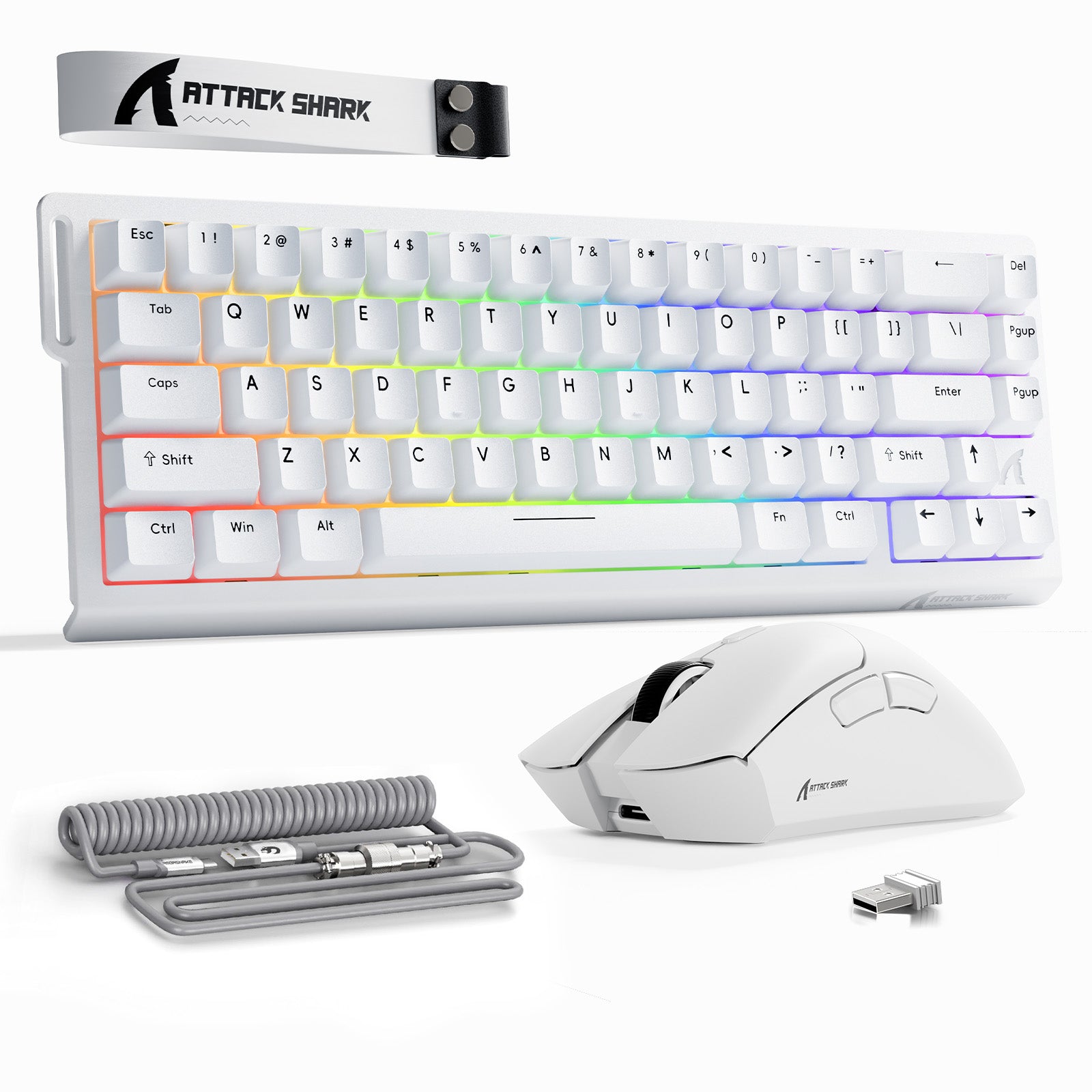 ATTACK SHARK X68HE 래피드 트리거 키보드 + R1 무선 게이밍 마우스 + C01 코일 케이블 번들