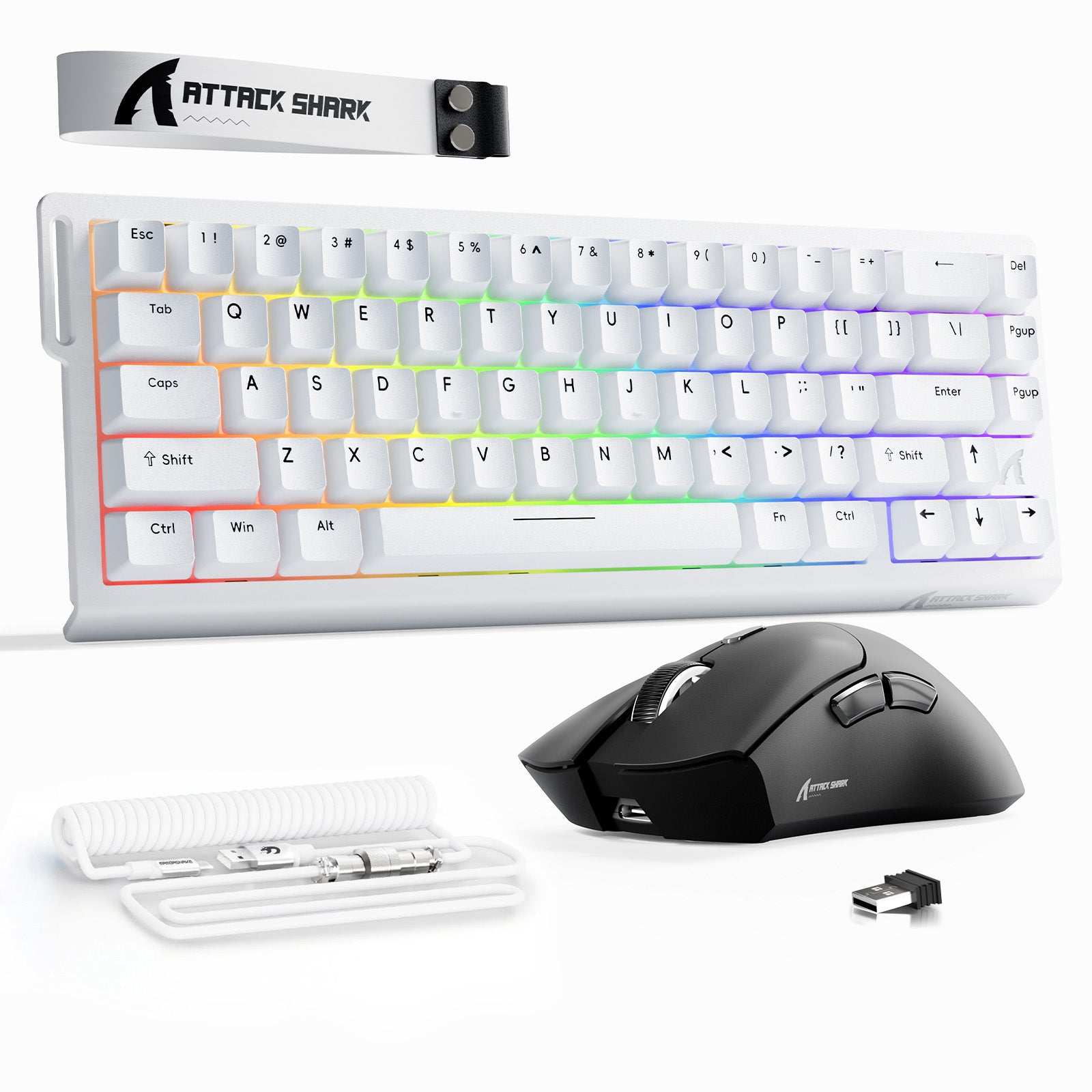 ATTACK SHARK X68HE 래피드 트리거 키보드 + R1 무선 게이밍 마우스 + C01 코일 케이블 번들