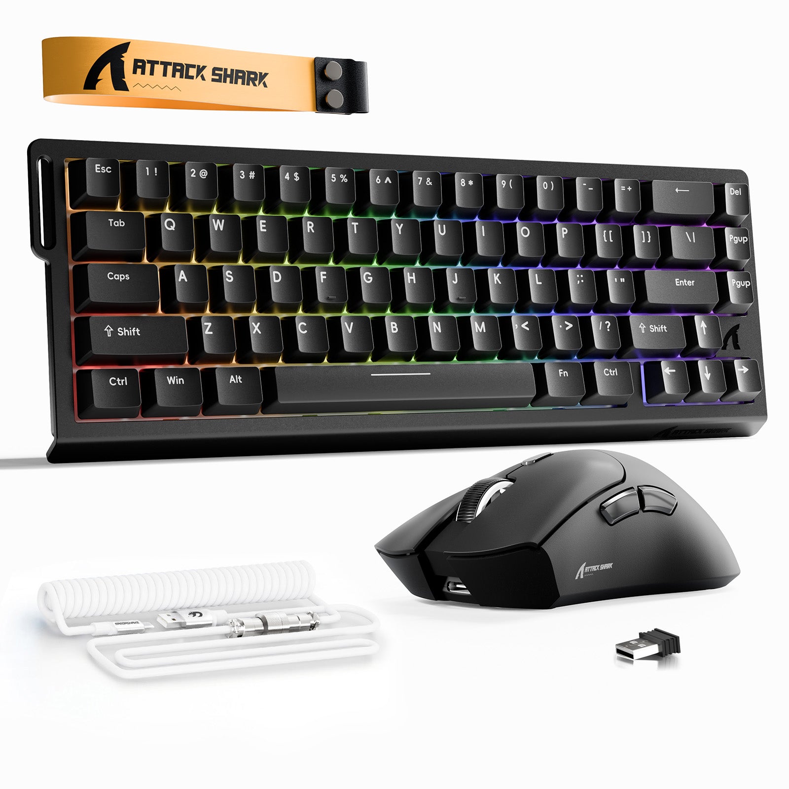 ATTACK SHARK X68HE 래피드 트리거 키보드 + R1 무선 게이밍 마우스 + C01 코일 케이블 번들