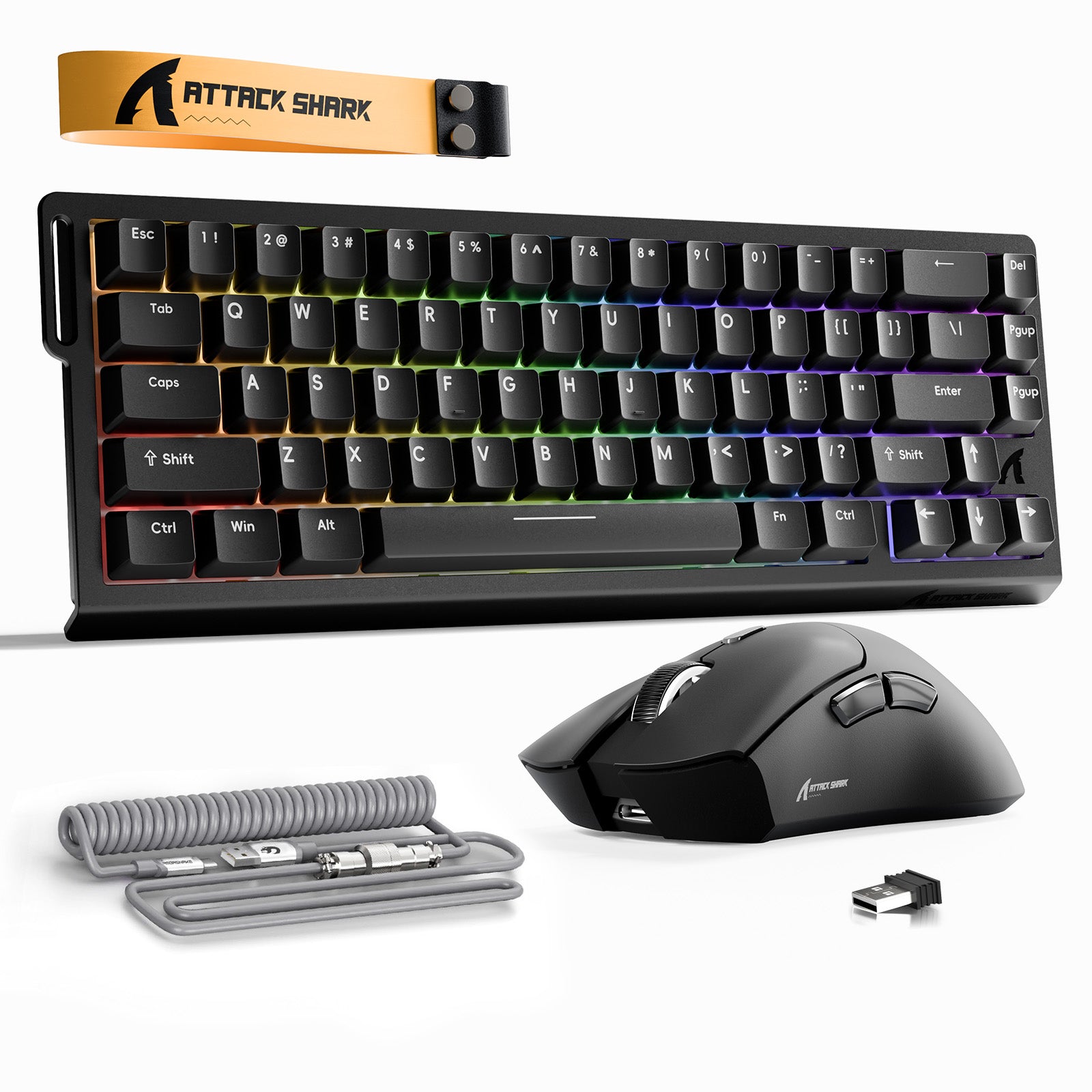 ATTACK SHARK X68HE 래피드 트리거 키보드 + R1 무선 게이밍 마우스 + C01 코일 케이블 번들