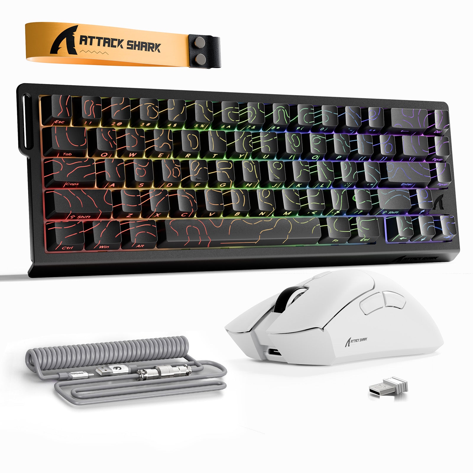 ATTACK SHARK X68HE 래피드 트리거 키보드 + R1 무선 게이밍 마우스 + C01 코일 케이블 번들