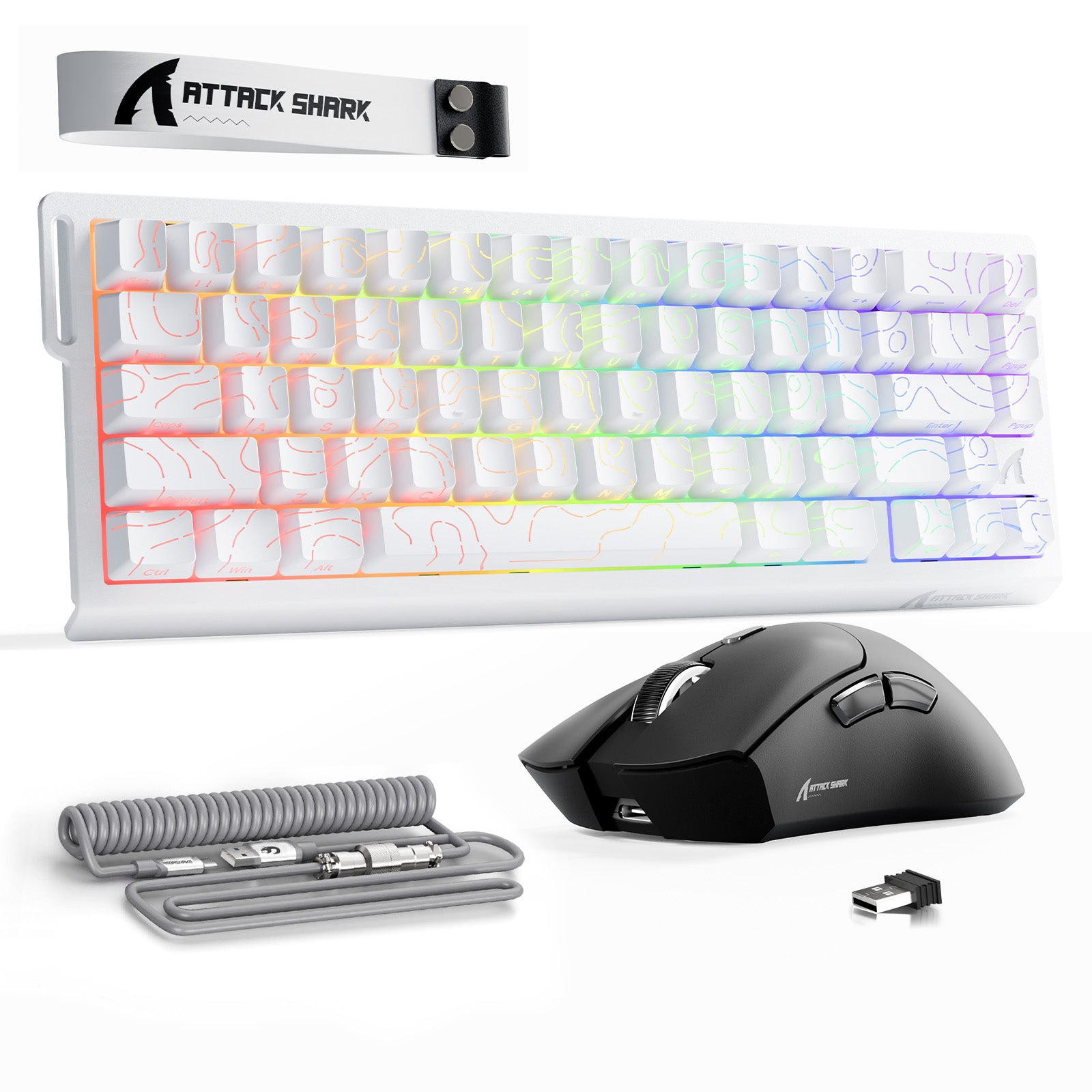 ATTACK SHARK X68HE 래피드 트리거 키보드 + R1 무선 게이밍 마우스 + C01 코일 케이블 번들
