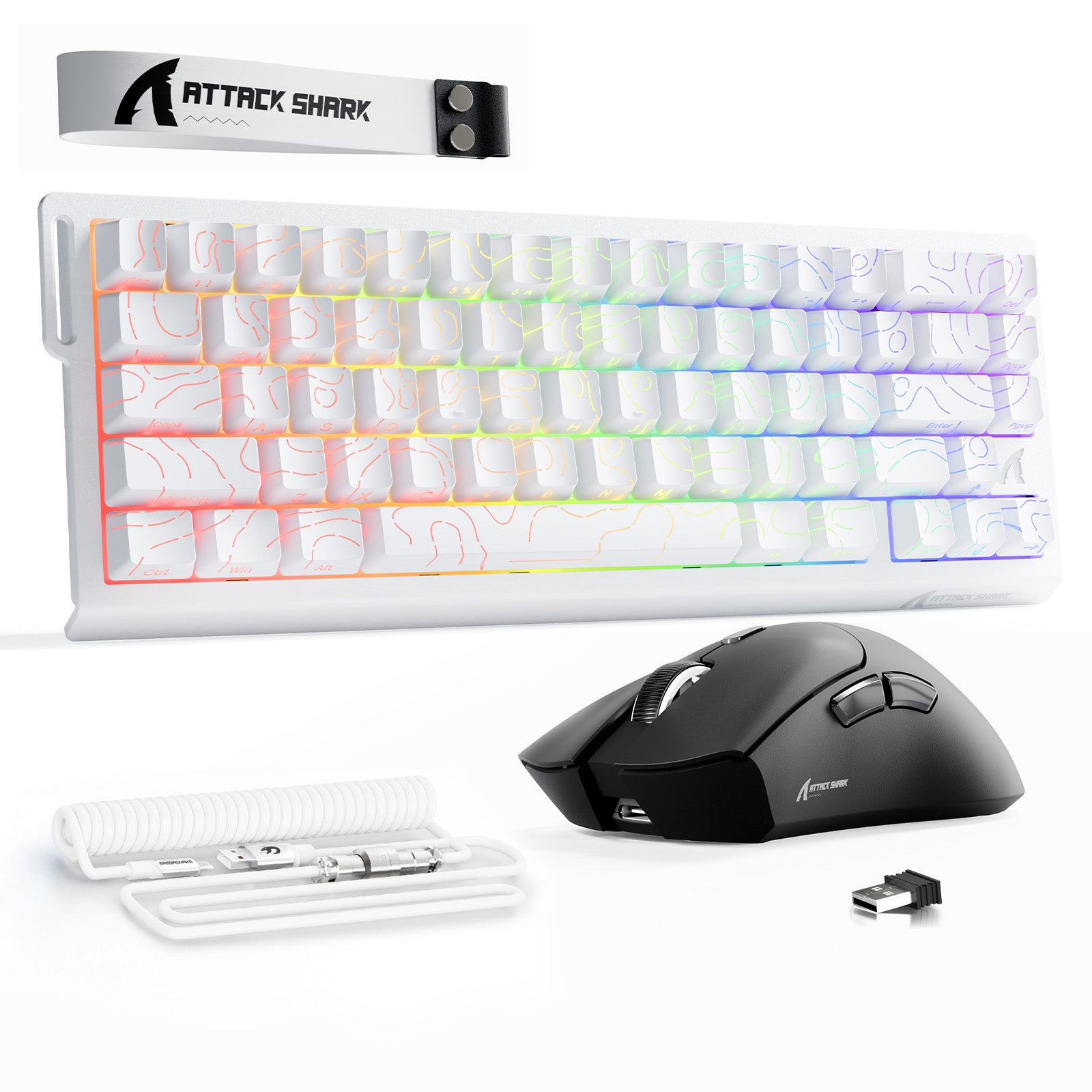 ATTACK SHARK X68HE 래피드 트리거 키보드 + R1 무선 게이밍 마우스 + C01 코일 케이블 번들